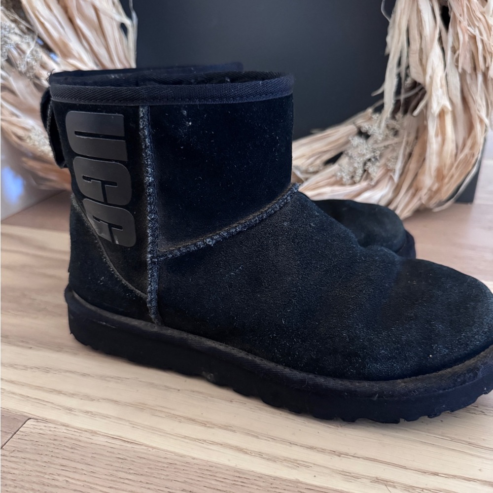 UGG Black Suede Logo Ankle Boots